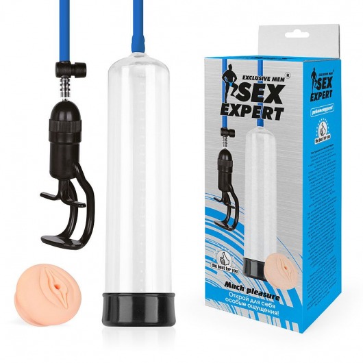 Прозрачная вакуумная помпа Sex Expert с насадкой-вагиной - Bior toys - в Муроме купить с доставкой