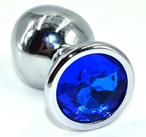 Серебристая анальная пробка из нержавеющей стали с синим кристаллом - 8,5 см. - Kanikule - купить с доставкой в Муроме