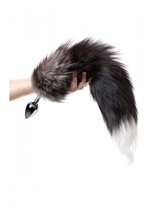 Серебристая металлическая анальная втулка с хвостом чернобурой лисы - размер S - ToyFa - купить с доставкой в Муроме