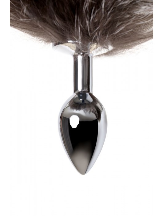 Серебристая металлическая анальная втулка с хвостом чернобурой лисы - размер S - ToyFa - купить с доставкой в Муроме