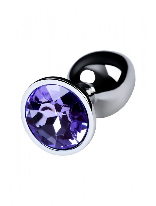 Серебристая конусовидная анальная пробка с фиолетовым кристаллом - 7 см. - ToyFa - купить с доставкой в Муроме