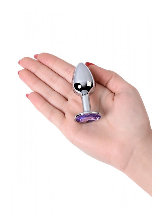 Серебристая конусовидная анальная пробка с фиолетовым кристаллом - 7 см. - ToyFa - купить с доставкой в Муроме
