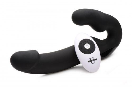 Черный безремневой страпон Urge Silicone Strap On с пультом ДУ - 24 см. - XR Brands - купить с доставкой в Муроме