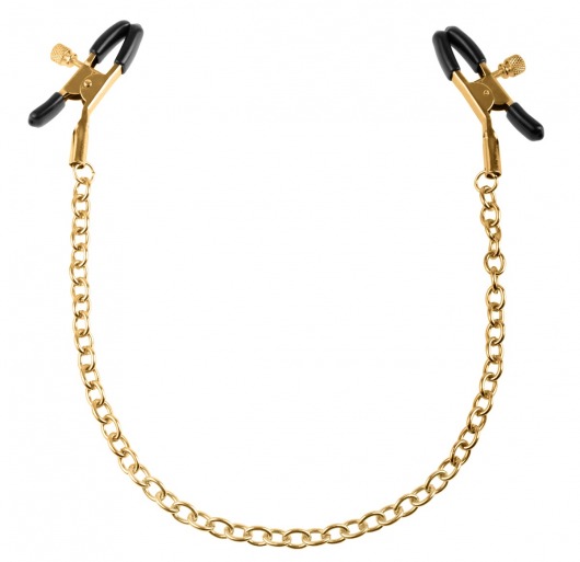 Чёрные с золотом зажимы на соски Gold Chain Nipple Clamps - Pipedream - купить с доставкой в Муроме