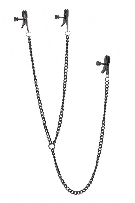 Черные зажимы на соски и клитор на цепочке DELUXE NIPPLE   CLIT CLAMPS - Dream Toys - купить с доставкой в Муроме