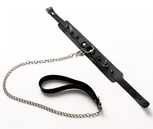 Черный ошейник с шипами и поводком - Crazy Handmade - купить с доставкой в Муроме