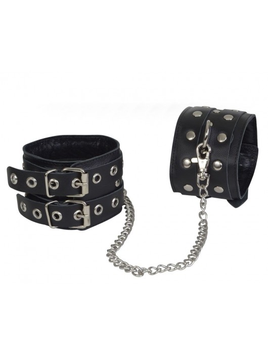 Чёрные кожаные оковы, соединенные цепочкой - Sitabella - купить с доставкой в Муроме
