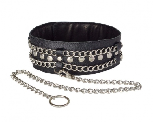 Чёрный ошейник с цепочками и поводком - Sitabella - купить с доставкой в Муроме