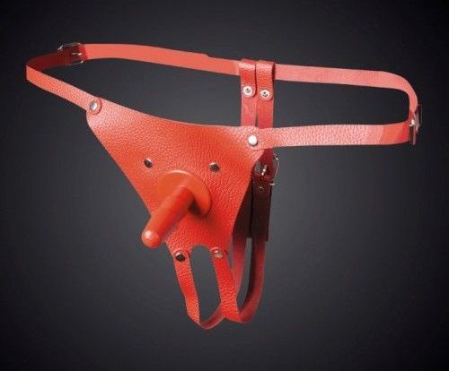 Красные кожаные универсальные трусики со штырьком для насадок - Sitabella - купить с доставкой в Муроме