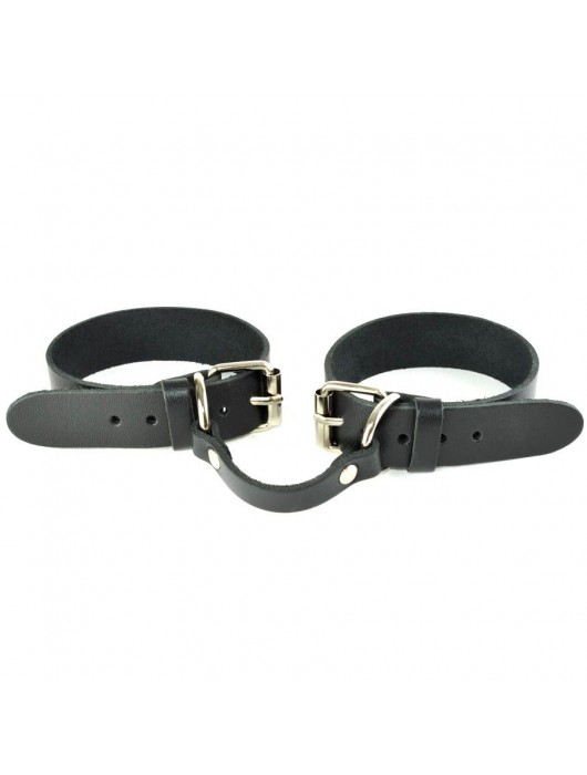 Черные кожаные наручники со съемной красной опушкой - Sitabella - купить с доставкой в Муроме
