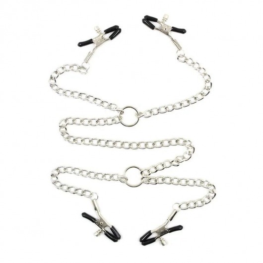 Серебристые зажимы для сосков и половых губ на тонкой цепочке - Notabu - купить с доставкой в Муроме