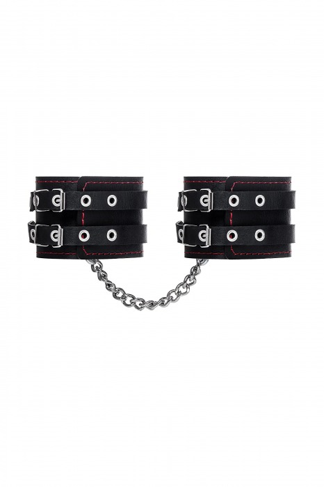 Черные кожаные оковы с двумя ремнями и контрастной строчкой - Pecado - купить с доставкой в Муроме