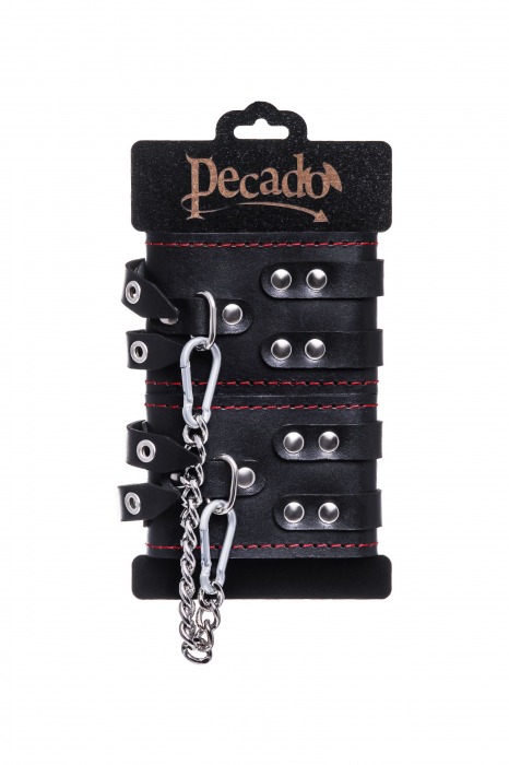 Черные кожаные оковы с двумя ремнями и контрастной строчкой - Pecado - купить с доставкой в Муроме