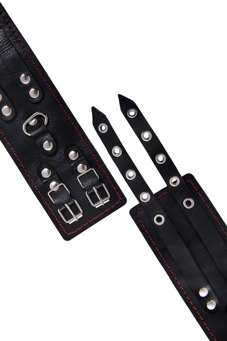 Черные кожаные оковы с двумя ремнями и контрастной строчкой - Pecado - купить с доставкой в Муроме