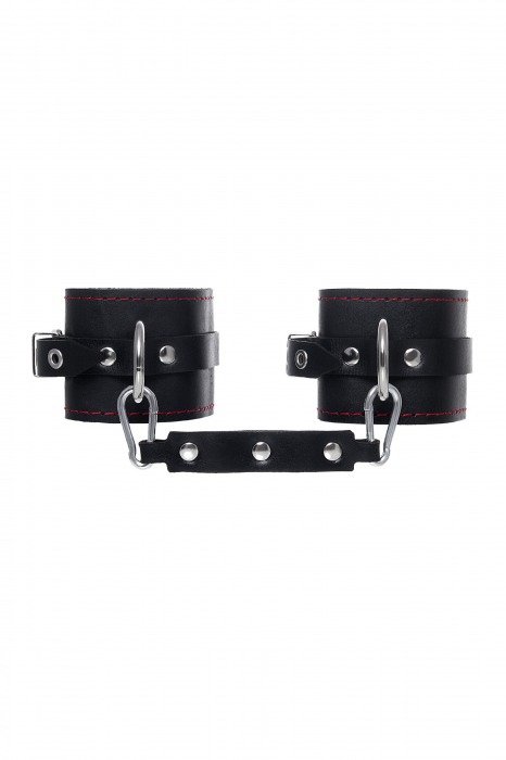 Черные кожаные однослойные оковы с контрастной строчкой - Pecado - купить с доставкой в Муроме