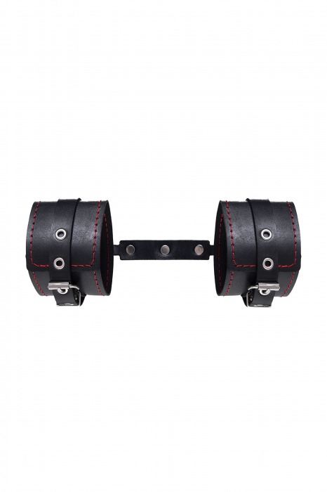 Черные кожаные однослойные оковы с контрастной строчкой - Pecado - купить с доставкой в Муроме