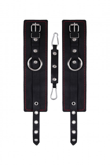 Черные кожаные однослойные оковы с контрастной строчкой - Pecado - купить с доставкой в Муроме