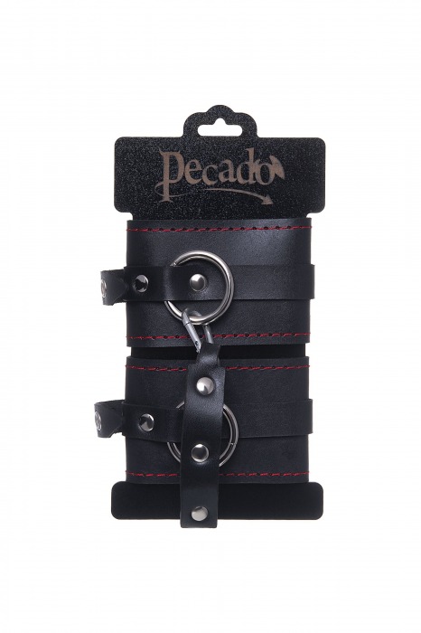 Черные кожаные однослойные оковы с контрастной строчкой - Pecado - купить с доставкой в Муроме