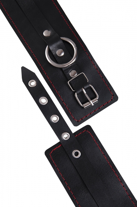 Черные кожаные однослойные оковы с контрастной строчкой - Pecado - купить с доставкой в Муроме