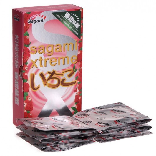 Презервативы Sagami Xtreme Strawberry c ароматом клубники - 10 шт. - Sagami - купить с доставкой в Муроме