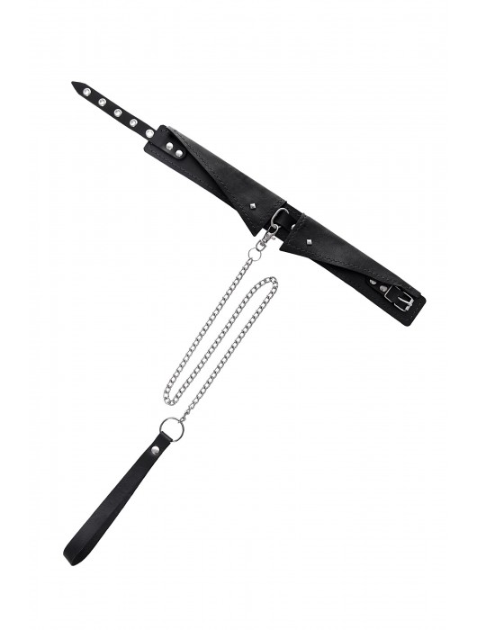 Черный кожаный ошейник-воротник с поводком - Pecado - купить с доставкой в Муроме