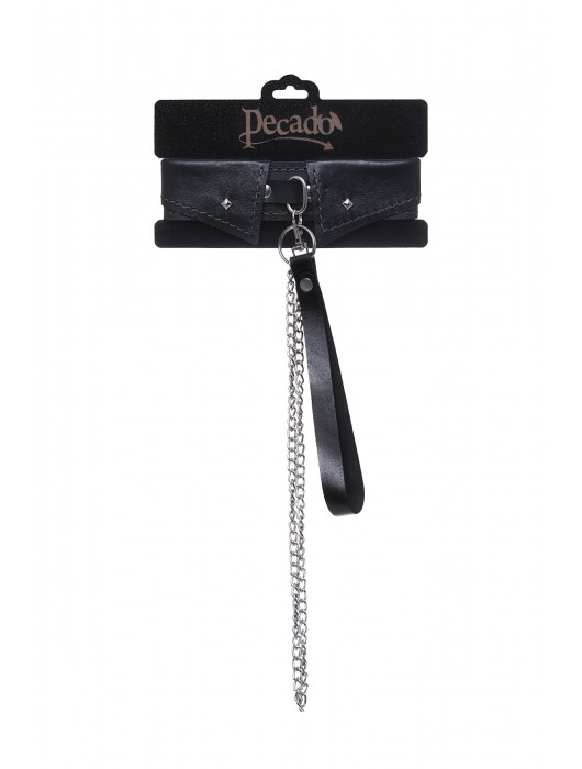 Черный кожаный ошейник-воротник с поводком - Pecado - купить с доставкой в Муроме