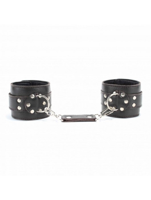 Коричневые оковы из мягкой кожи на металлической цепочке - БДСМ Арсенал - купить с доставкой в Муроме