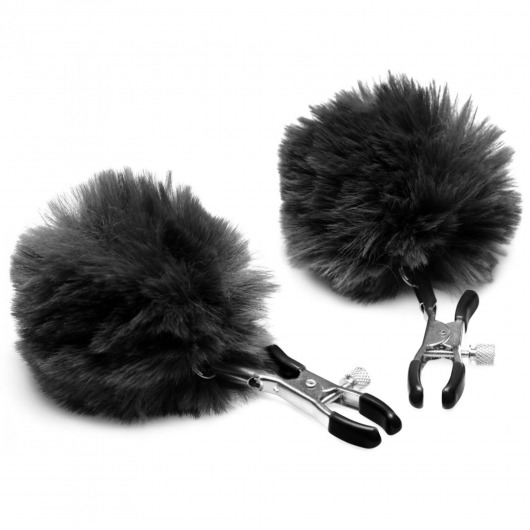 Зажимы для сосков с черным помпонами Pom Pom Nipple Clamps - XR Brands - купить с доставкой в Муроме