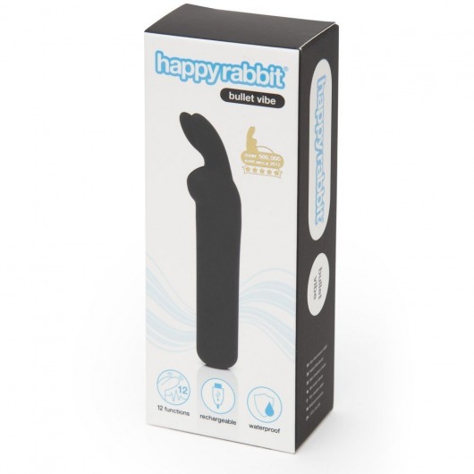Черная вибропуля с ушками Rechargeable Rabbit Ears Bullet Vibrator - Happy Rabbit