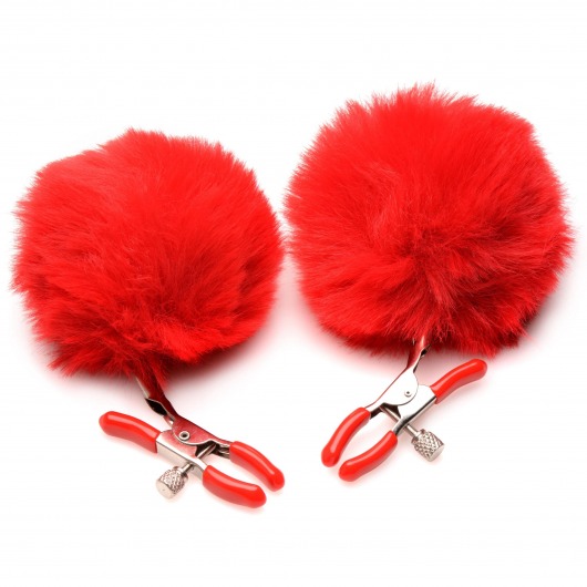Красные зажимы на соски с помпонами Pom Pom - XR Brands - купить с доставкой в Муроме