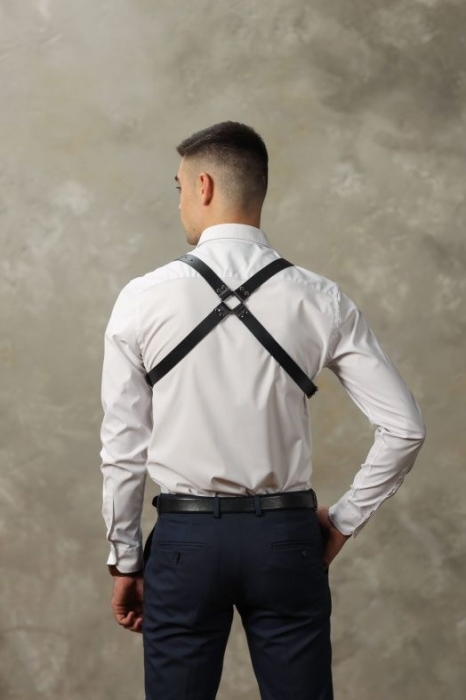 Черная мужская кожаная портупея №4 - БДСМ Арсенал - купить с доставкой в Муроме