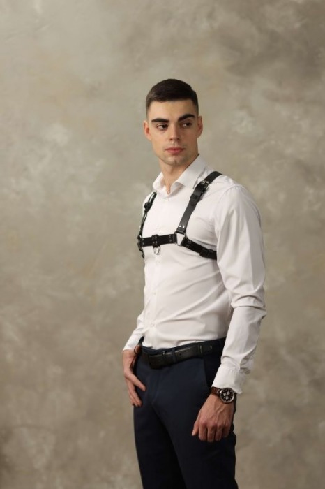 Черная мужская кожаная портупея №4 - БДСМ Арсенал - купить с доставкой в Муроме