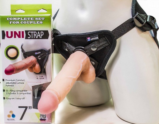 Страпон-унисекс с двумя насадками UNI strap 7  Harness - 19 и 16 см. - LOVETOY (А-Полимер) - купить с доставкой в Муроме