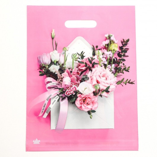 Розовый пакет с цветочным принтом и вырубной ручкой (40х31 см) - Сима-Ленд - купить с доставкой в Муроме