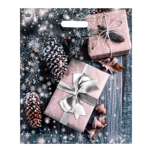 Новогодний пакет с принтом в виде подарков и вырубной ручкой (45х38 см) - Сима-Ленд - купить с доставкой в Муроме