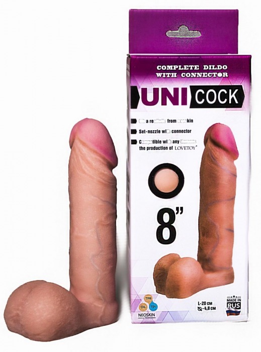 Фаллическая насадка для страпона UNICOCK 8  - 20 см. - LOVETOY (А-Полимер) - купить с доставкой в Муроме