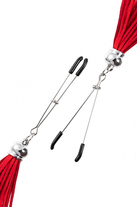 Зажимы на соски «Вилки» с красными кисточками из замши - Pecado - купить с доставкой в Муроме