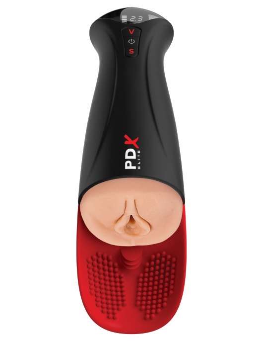 Телесный мастурбатор-вагина в черной колбе с вибрацией Fuck-O-Matic Pro XL - Pipedream - в Муроме купить с доставкой