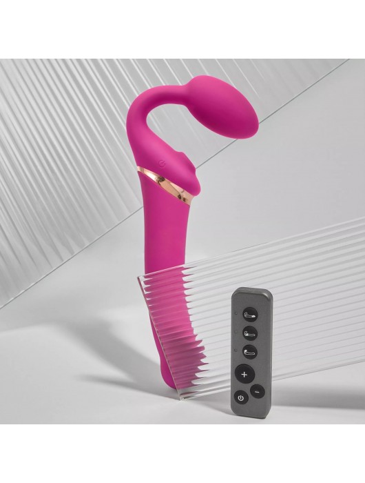 Ярко-розовый безремневой страпон Multi Orgasm Bendable Strap-On size XL с клиторальной стимуляцией - Strap-on-me - купить с доставкой в Муроме