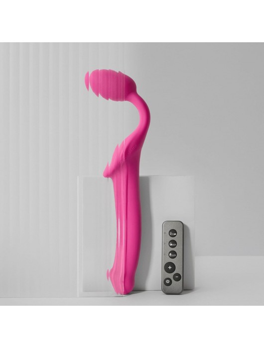 Ярко-розовый безремневой страпон Strap-on-me Vibrating Bendable Strap-On size XL - Strap-on-me - купить с доставкой в Муроме