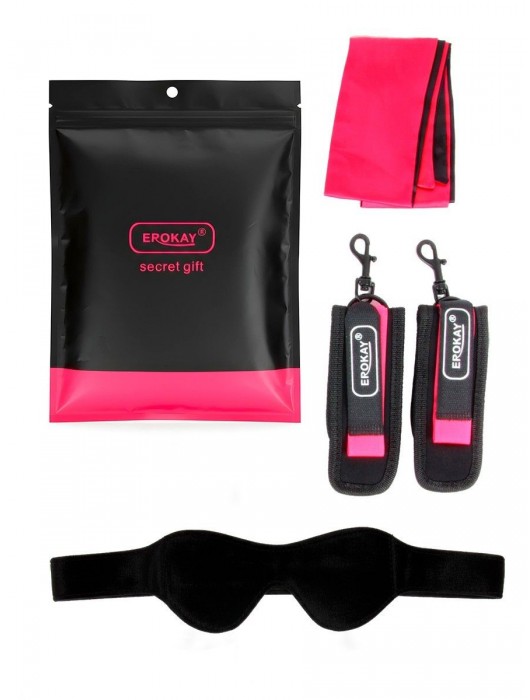 Черно-розовый эротический набор: маска, наручники и повязка - Erokay - купить с доставкой в Муроме