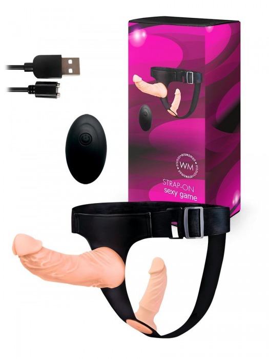 Женский страпон с 2 насадками, вибрацией и пультом ДУ - Erowoman-Eroman - купить с доставкой в Муроме
