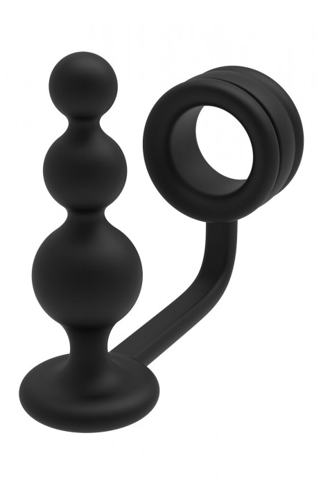 Черное эрекционное кольцо с анальной елочкой Cockring With Beaded Anal Plug - Dream Toys - в Муроме купить с доставкой
