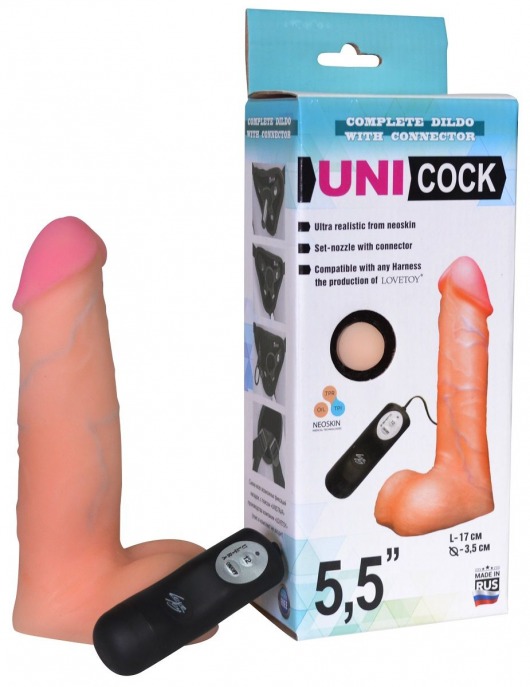 Фаллическая насадка Харнесс UNICOCK 5,5  с вибрацией - 17 см. - LOVETOY (А-Полимер) - купить с доставкой в Муроме