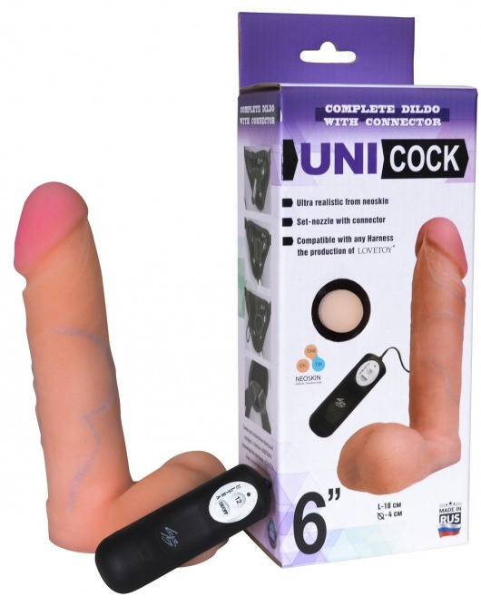 Фаллическая насадка Харнесс UNICOCK 6  с вибрацией - 18 см. - LOVETOY (А-Полимер) - купить с доставкой в Муроме