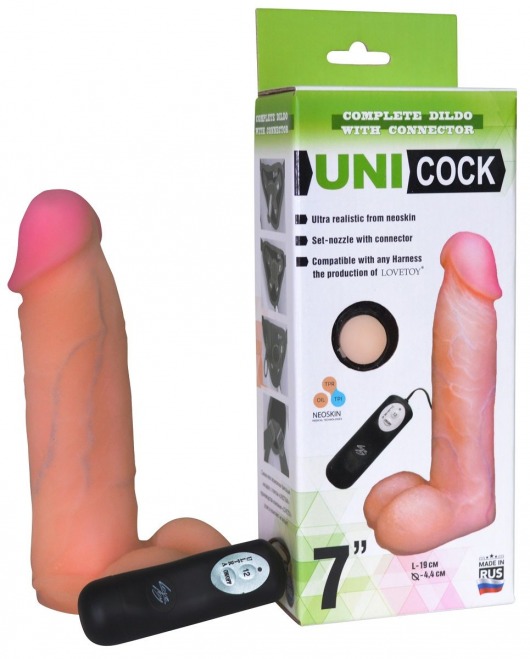 Фаллическая насадка Харнесс UNICOCK 7  с вибрацией - 19 см. - LOVETOY (А-Полимер) - купить с доставкой в Муроме