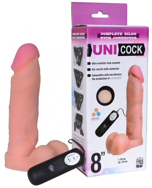 Фаллическая насадка Харнесс UNICOCK 8  с вибрацией - 20 см. - LOVETOY (А-Полимер) - купить с доставкой в Муроме