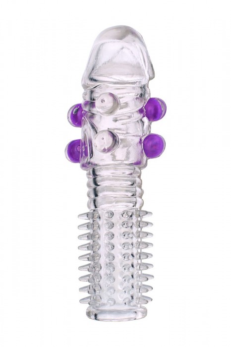 Гелевая прозрачная насадка с шариками и шипами - 14 см. - Toyfa Basic - в Муроме купить с доставкой
