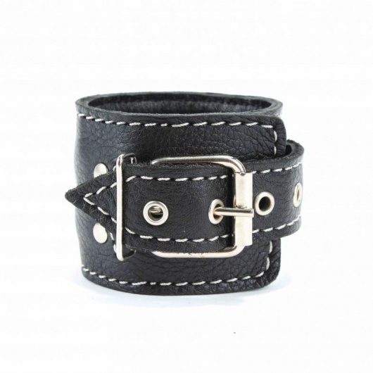 Чёрные кожаные оковы с крупной строчкой - БДСМ Арсенал - купить с доставкой в Муроме