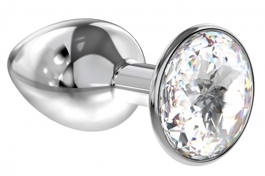 Малая серебристая анальная пробка Diamond Clear Sparkle Small с прозрачным кристаллом - 7 см. - Lola Games - купить с доставкой в Муроме